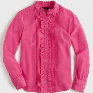 J. Crew Ruffle Silk Button-Up Blouse shirt - Fuchsia Pink, Size 2P